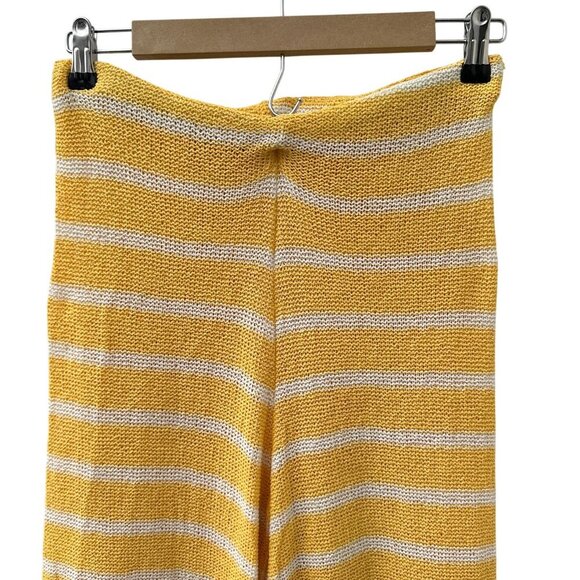 Zara Striped Yellow & White High Waisted‎ Knit Wide-Leg Rustic Trousers Pants M - Picture 12 of 12